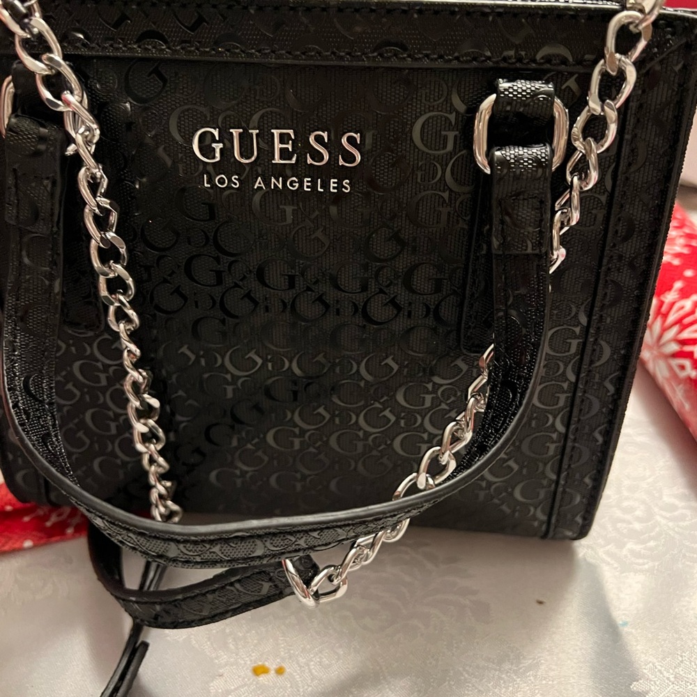 GUESS Black Shoulder Bag with Silver Chain